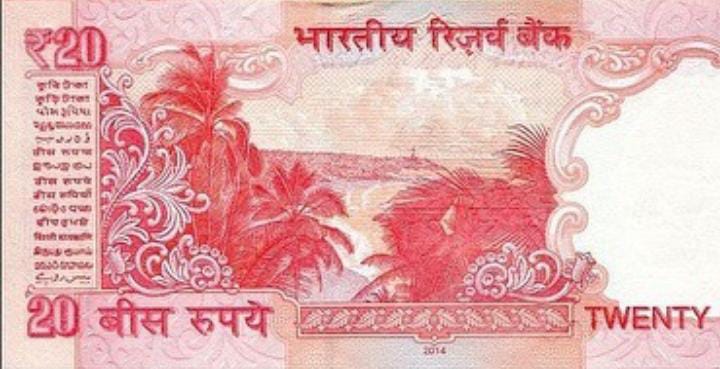 20 rupees note depicting lighthose of north bay island